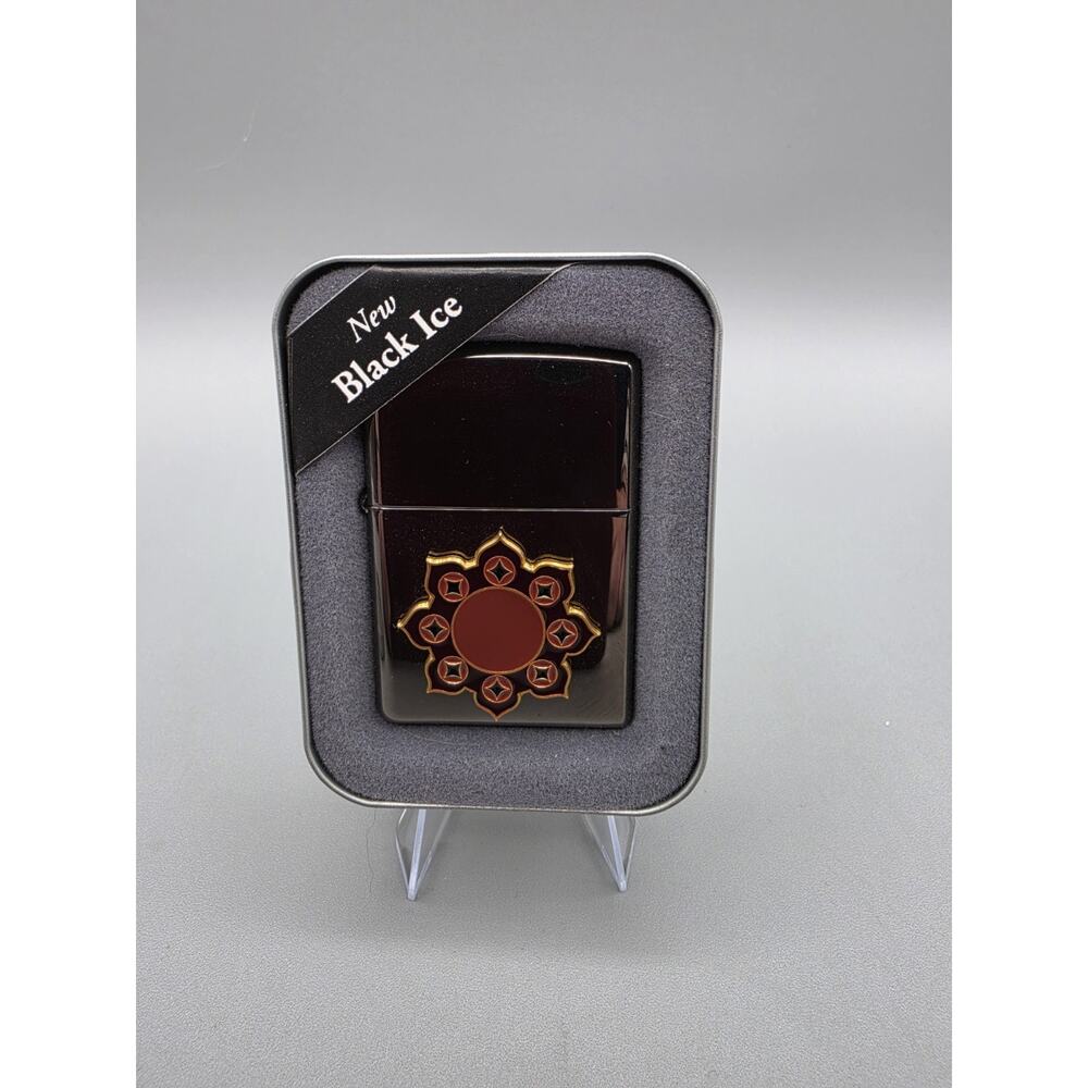 Vintage ZIPPO Camel Rosette Midnight Sun Emblem Black Ice Lighter Unfired New